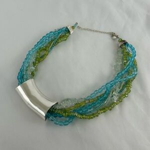 Vintage Green and Blue Beaded Statement Necklace